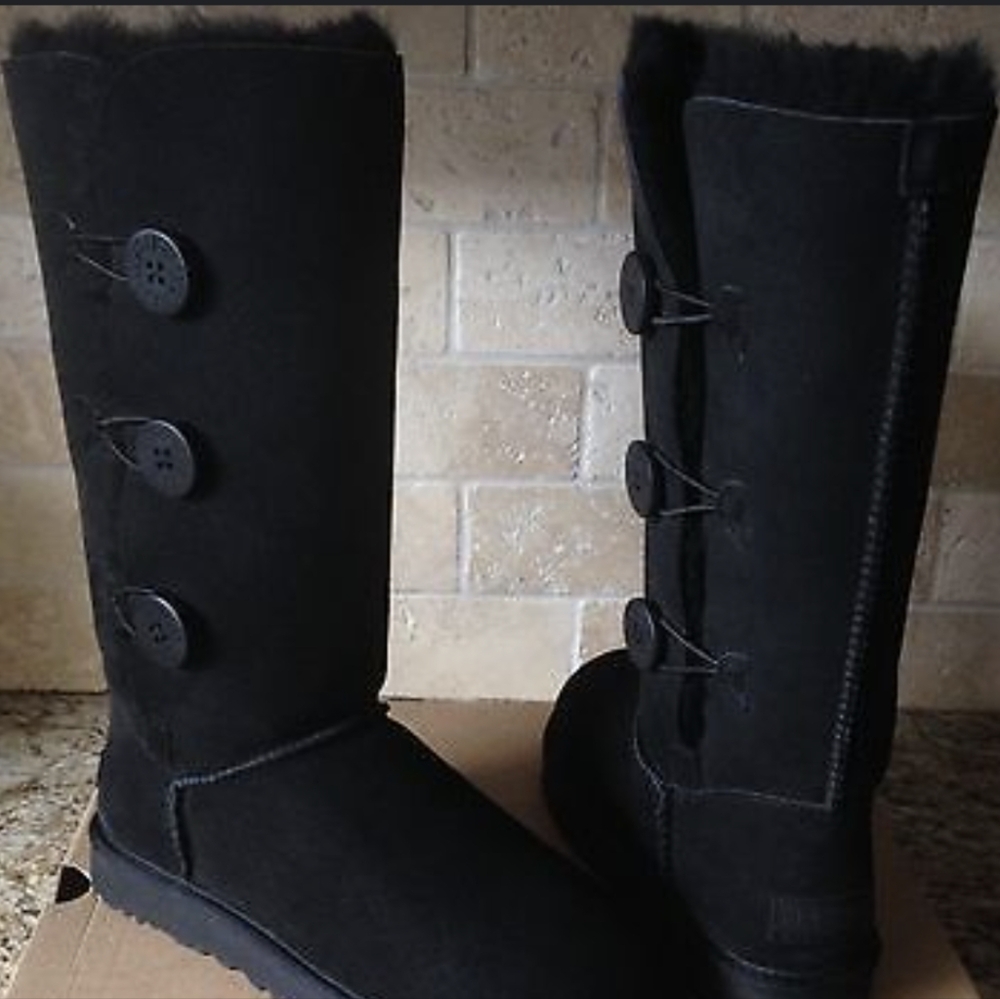 UGG Women's Bailey Button Triplet Boots Black Size 6 Knee High